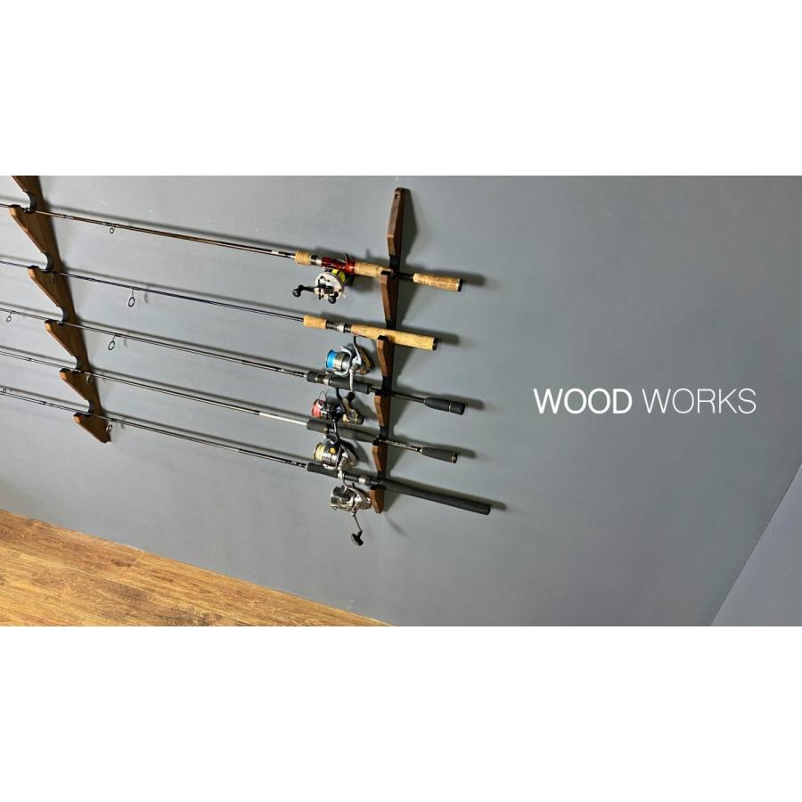 WOODWORKS ロッドスタンド 壁掛け 3本掛 木製 日本製 【 釣竿 収納