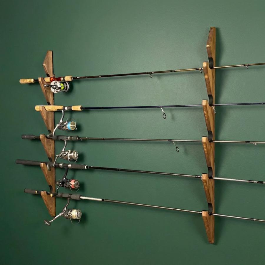 WOODWORKS ロッドスタンド 壁掛け 5本掛 木製 日本製 【 釣竿 収納