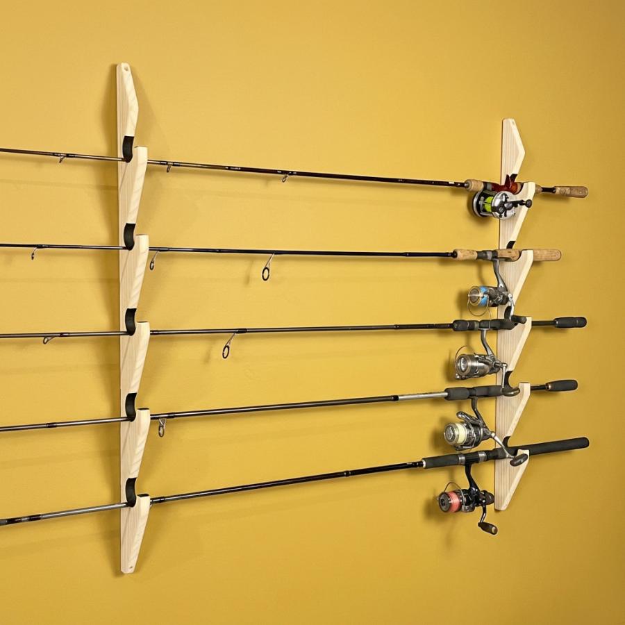 WOODWORKS ロッドスタンド 壁掛け 5本掛 木製 日本製 【 釣竿 収納