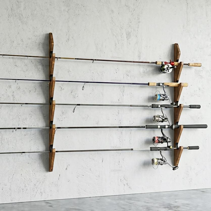 WOODWORKS ロッドスタンド 壁掛け 5本掛 木製 日本製 【 釣竿 収納