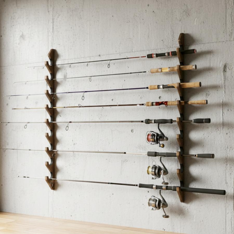 WOODWORKS ロッドスタンド 壁掛け 9本掛 木製 日本製 【 釣竿 収納