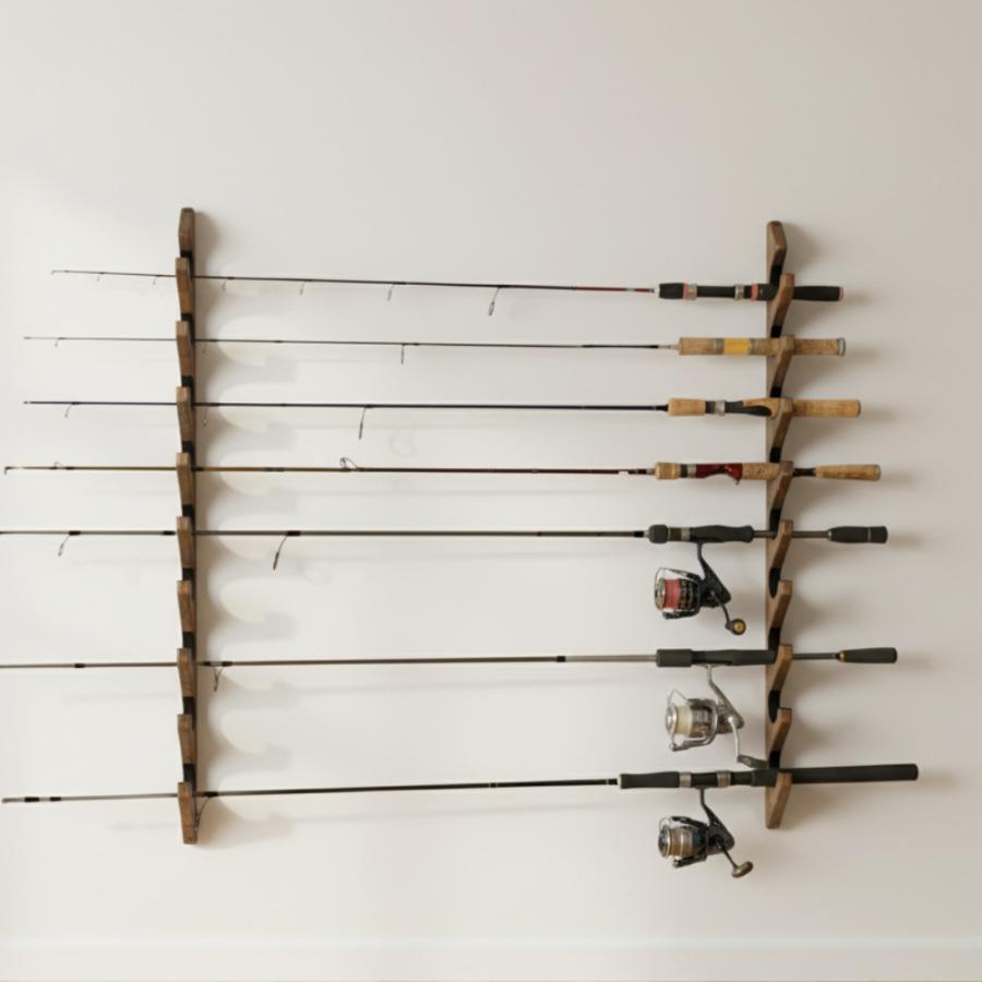 WOODWORKS ロッドスタンド 壁掛け 9本掛 木製 日本製 【 釣竿 収納