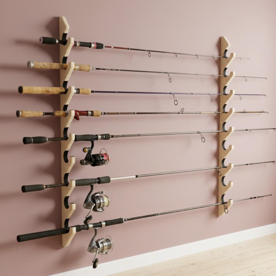 WOODWORKS ロッドスタンド 壁掛け 9本掛 木製 日本製 【 釣竿 収納
