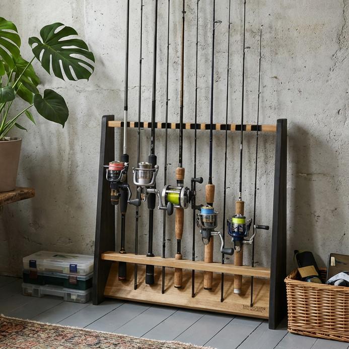 WOODWORKS ロッドスタンド 10本掛 (色：ライトブラウン×ブラックウッド