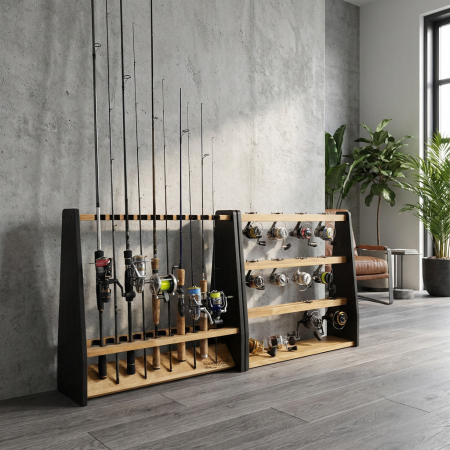 WOODWORKS ロッドスタンド 10本掛 (色：ライトブラウン×ブラックウッド