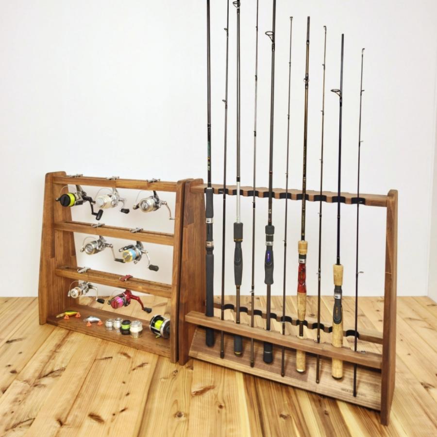 WOODWORKS ロッドスタンド 両面19本掛 (フェルト：ブラック)+ リール