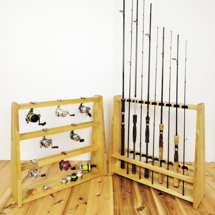 WOODWORKS ロッドスタンド 両面19本掛 (フェルト：ブラック)+ リール