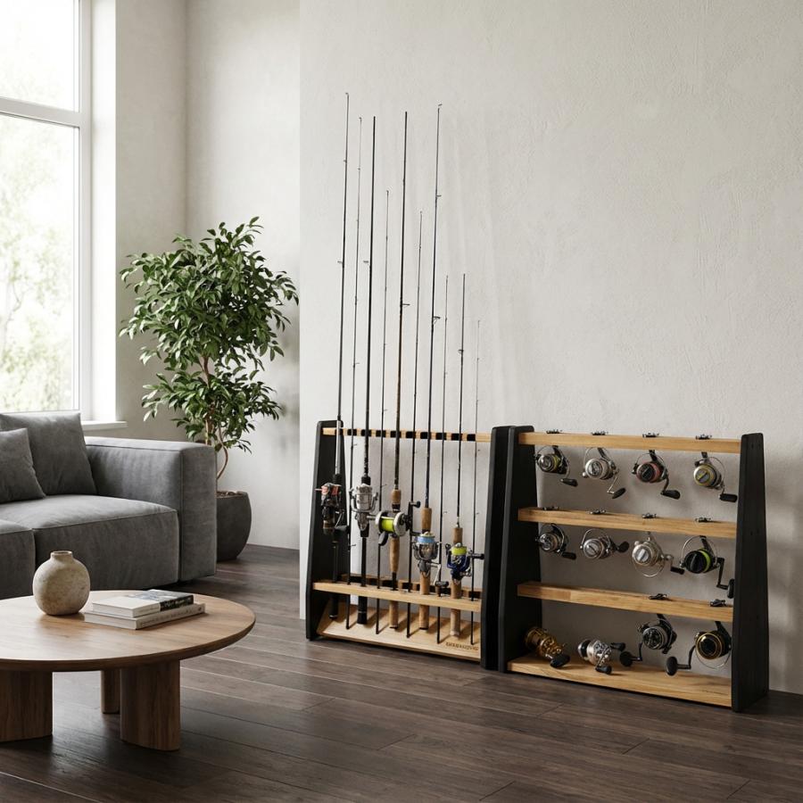 WOODWORKS ロッドスタンド 19本掛 (色：ライトブラウン×ブラックウッド