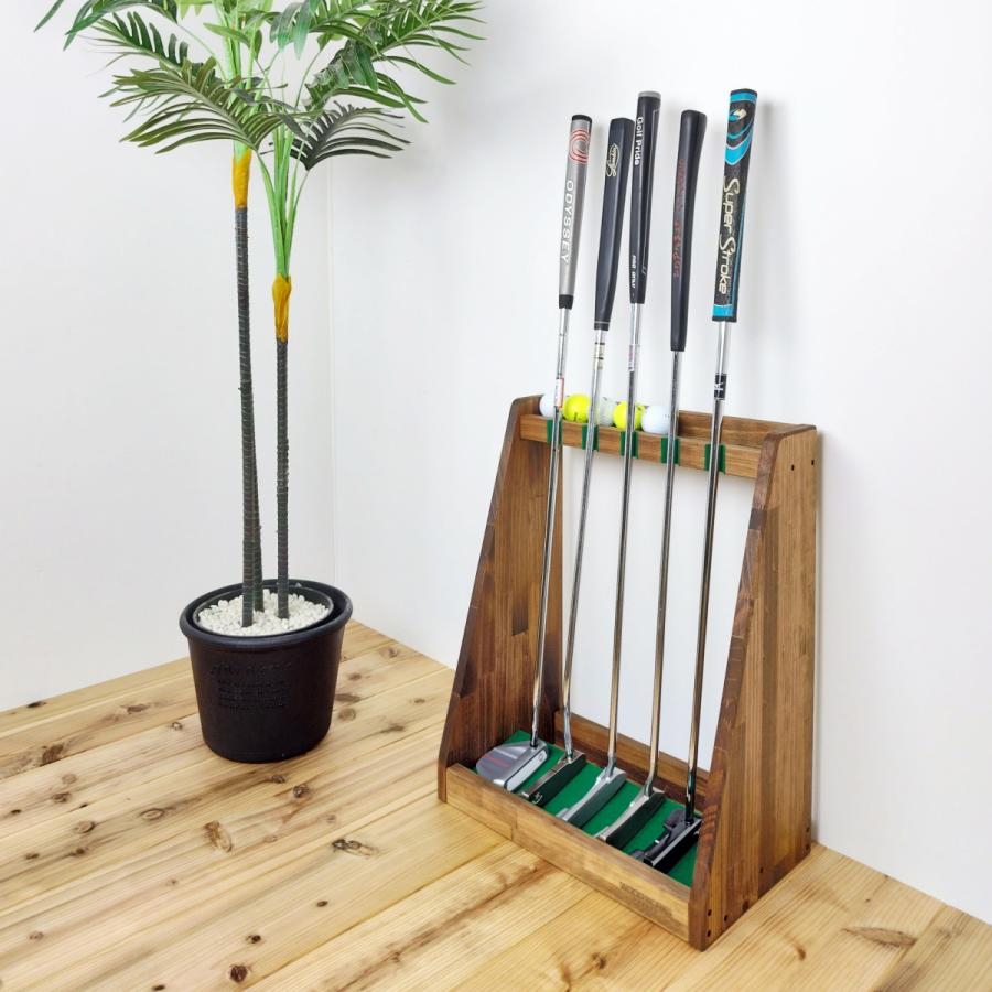 パターラック　ディスプレイスタンド　木製　ゴルフ　インテリア　ウォールラック WOODWORKS パターラック 5本掛 (色：ブラウン) 木製 日本製 【 ゴルフ