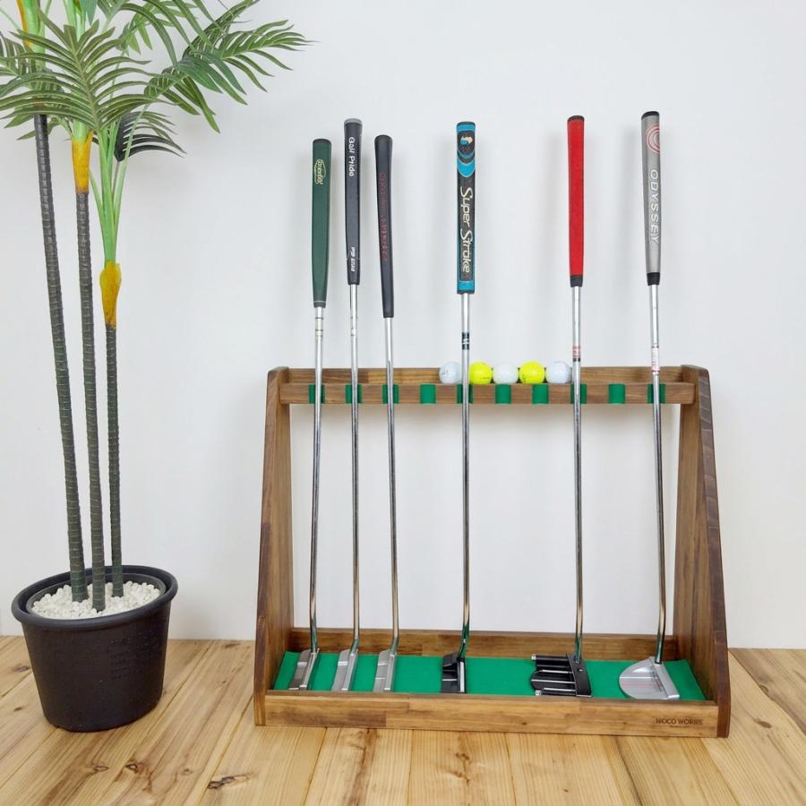 WOODWORKS パターラック 10本掛 (色：ブラウン)木製 日本製 【 ゴルフ