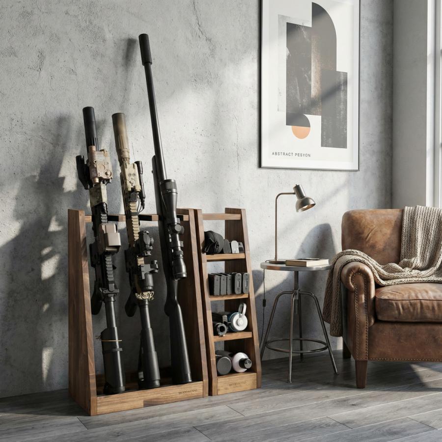 WOODWORKS ガンラック 3丁掛 (色：ブラウン) 木製 日本製 【 ライフル