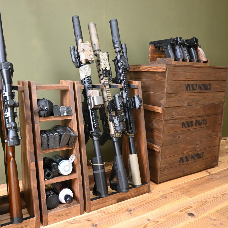 WOODWORKS ガンラック 3丁掛 (色：ブラウン) 木製 日本製 【 ライフル