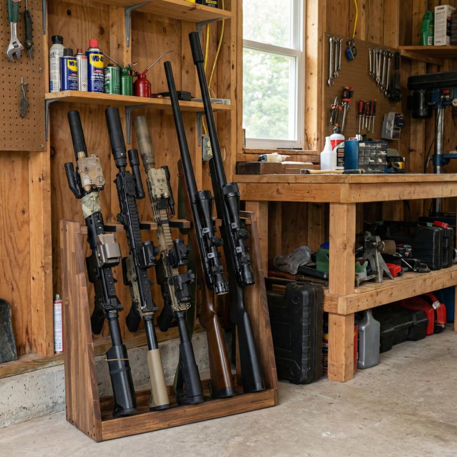 WOODWORKS ガンラック 3丁掛 (色：ブラウン) 木製 日本製 【 ライフル