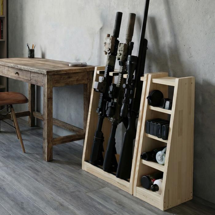 WOODWORKS ガンラック 3丁掛 (色：ナチュラル) 木製 日本製