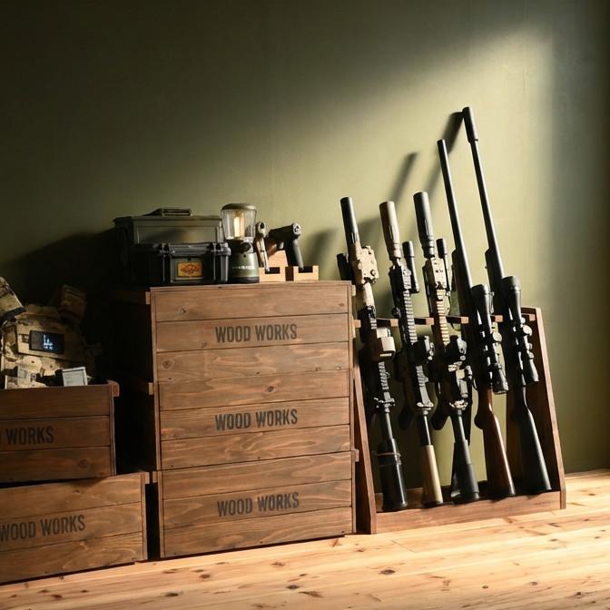 WOODWORKS ガンラック 5丁掛 ( 色：ブラウン ) 木製 日本製