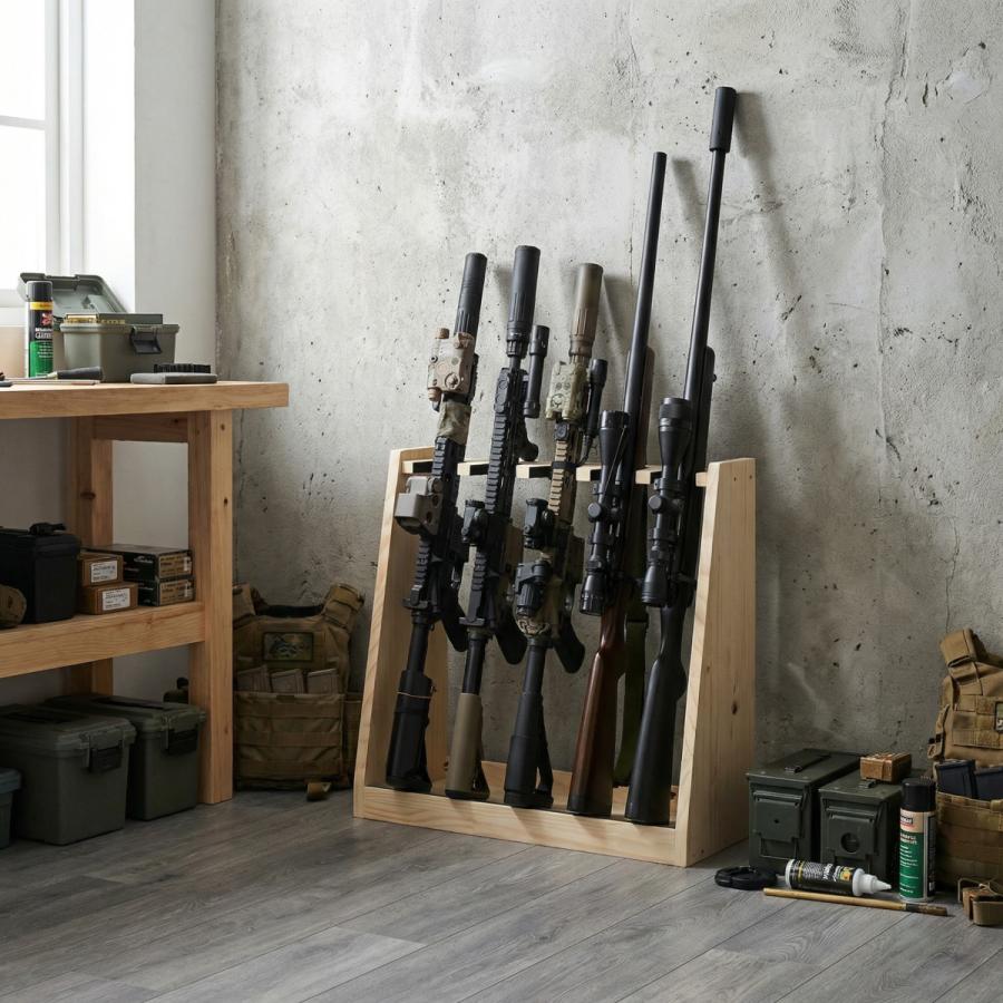 WOODWORKS ガンラック 5丁掛 ( 色：ナチュラル) 木製 日本製