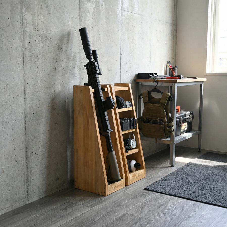WOODWORKS ガンラック 1丁掛 (色：ライトブラウン) 木製 日本製