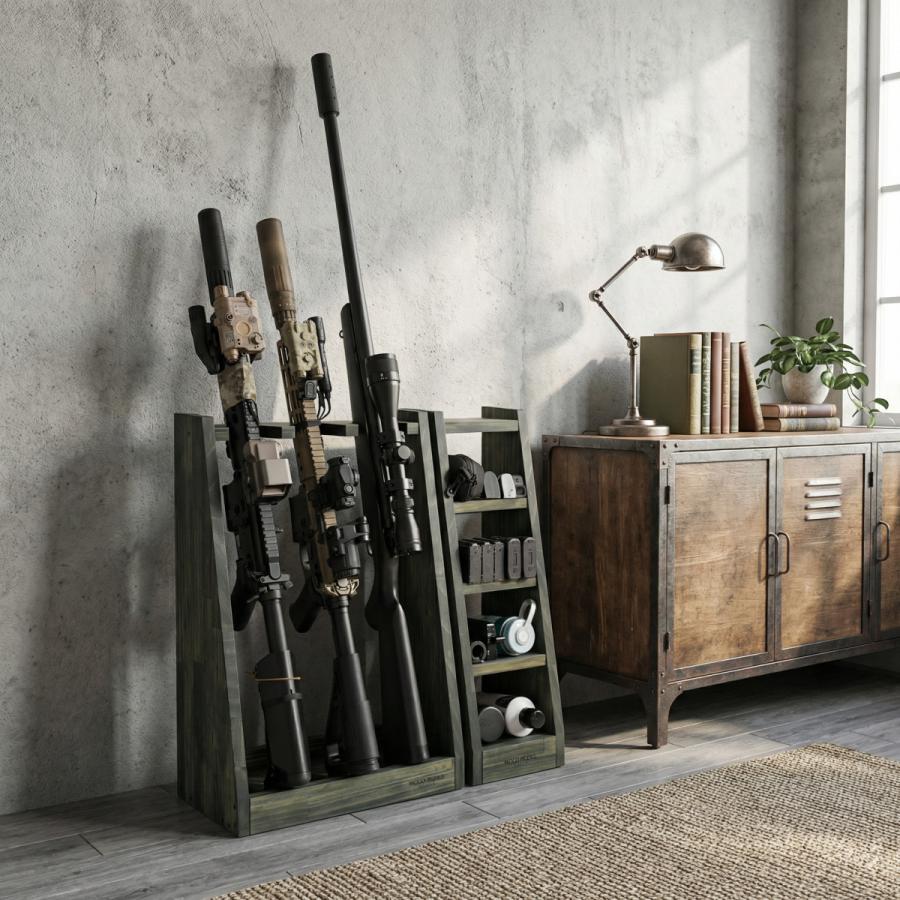 WOODWORKS ガンラック 1丁掛 (色：ミリタリーグリーン) 木製 日本製