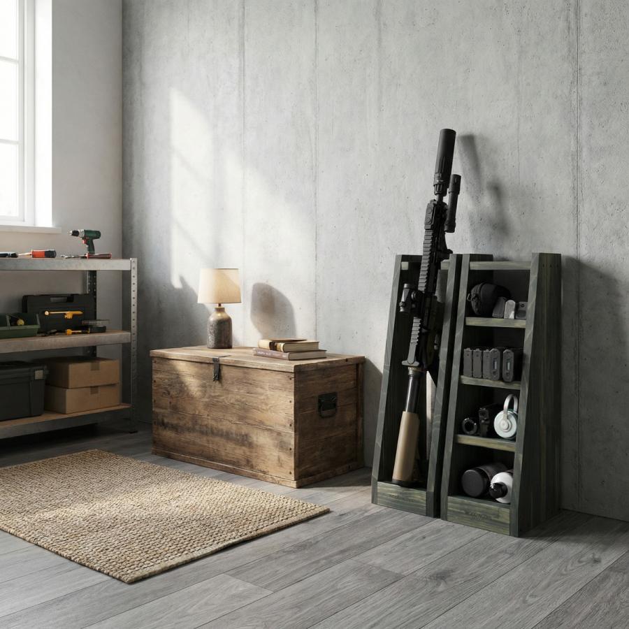 WOODWORKS ガンラック 1丁掛 (色：ミリタリーグリーン) 木製 日本製