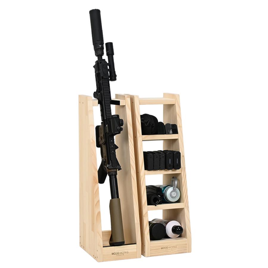 ガンラック ハンドガン・ライフル銃用収納 木製ライフルスタンド2点