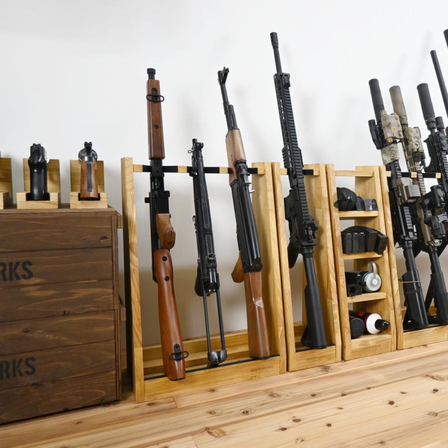 ガンラック　ハンドガン・ライフル銃用収納　木製ライフルスタンド2点セット WOODWORKS ガンラック 1丁掛 + マガジンラック お得な2点セット 木製
