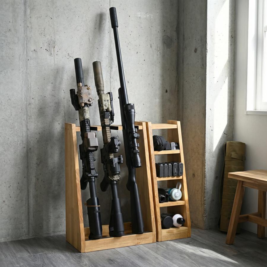 WOODWORKS ガンラック 3丁掛 (色：ライトブラウン) 木製 日本製