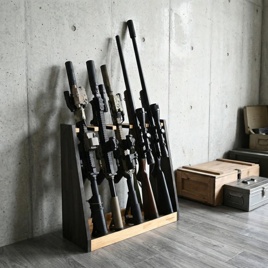 WOODWORKS ガンラック 3丁掛 (色：ライトブラウン×ブラックウッド