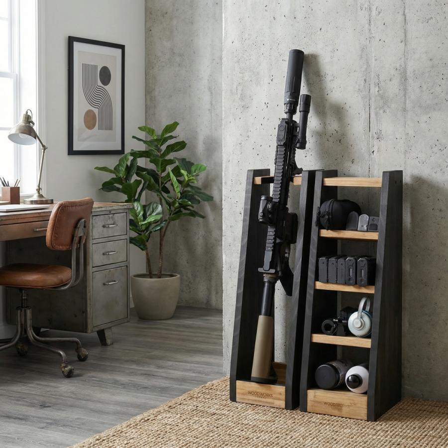 WOODWORKS ガンラック 3丁掛 (色：ライトブラウン×ブラックウッド