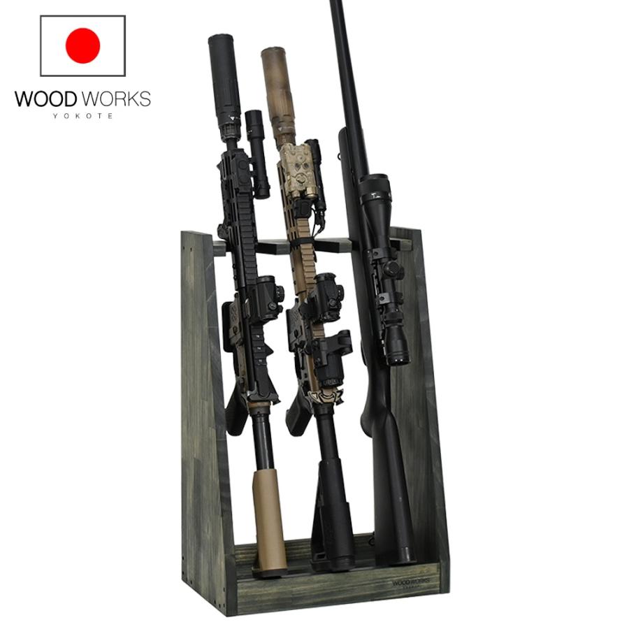 WOODWORKS ガンラック 3丁掛 (色：ミリタリーグリーン) 木製 日本製