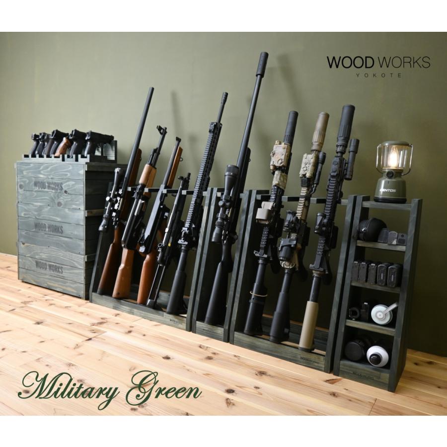 WOODWORKS ガンラック 3丁掛 (色：ミリタリーグリーン) 木製 日本製