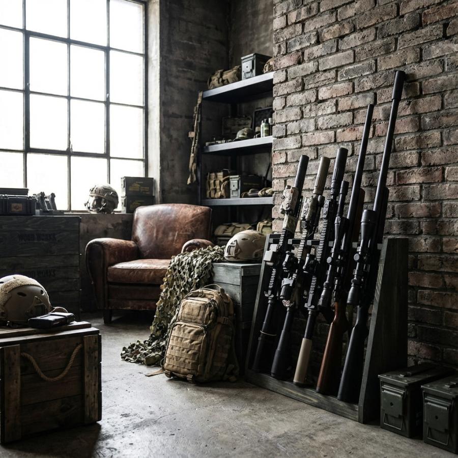 WOODWORKS ガンラック 3丁掛 (色：ミリタリーグリーン) 木製 日本製