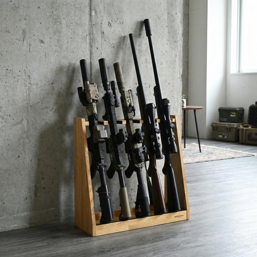 WOODWORKS ガンラック 5丁掛 ( 色：ライトブラウン) 木製 日本製