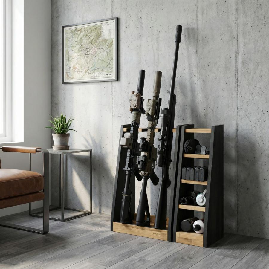 WOODWORKS ガンラック 5丁掛 ( 色：ライトブラウン×ブラックウッド
