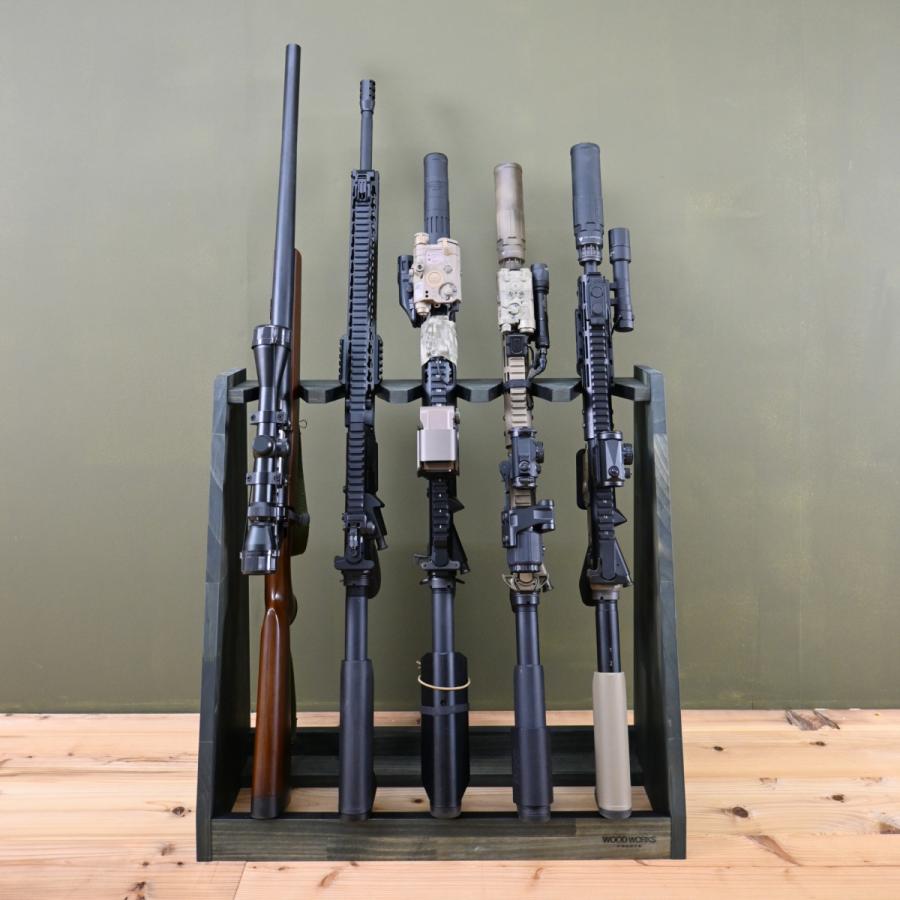 WOODWORKS ガンラック 5丁掛 ( 色：ミリタリーグリーン) 木製 日本製