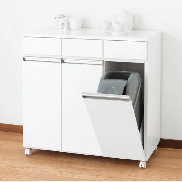 ダストボックス キッチンカウンター ゴミ箱 約幅80cm キャスター付き 3分別用 ホワイト 白 :ks-92195-001:ウッディライフ