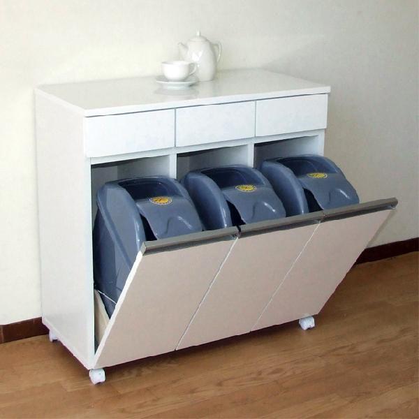 ダストボックス キッチンカウンター ゴミ箱 約幅80cm キャスター付き 3分別用 ホワイト 白 ダストボックス キッチンカウンター ゴミ箱 ホワイト 白