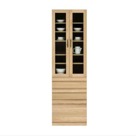 食器棚 ダイニングボード 完成品 日本製 国産 幅60cm 高さ200cm スリムタイプ キッチン収納 引き出し付き ガラス扉 木製 北欧風 ナチュラル おしゃれ 堀田木工所
