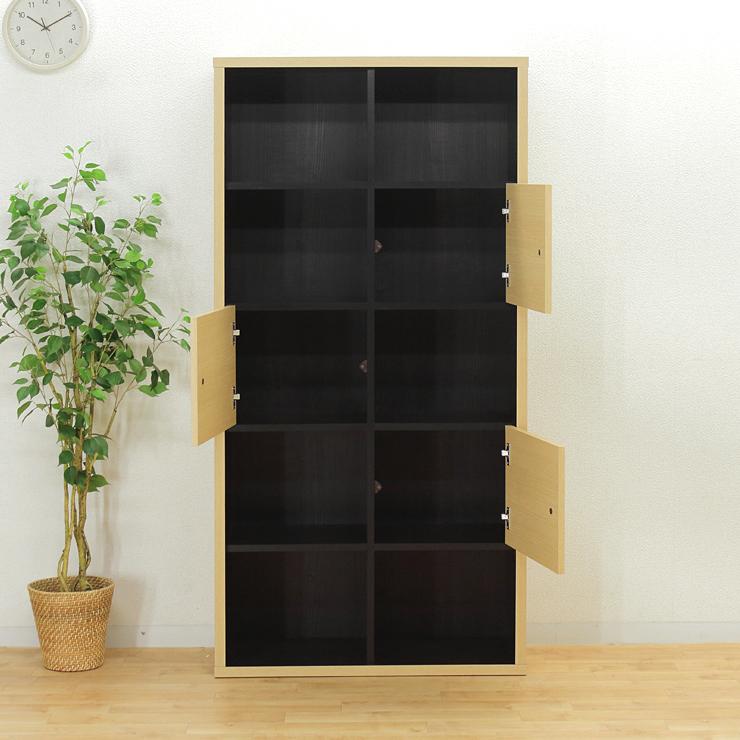 オープンラック シェルフ キャビネット 完成品 約幅90cm 開き扉付き ハイタイプ 国産品 日本製の画像