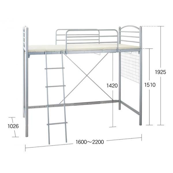 シングル ロフトベッド パイプ 頑丈 丈夫 ミドル ハイタイプ ハイベッド 子供 大人用  一人暮らし スチール 成長 伸長式 伸縮 長さ 調整 調節 高さ フレーム｜woooods｜07