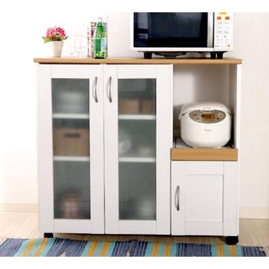 食器棚  キッチン 食器収納 キッチンラック レンジ台 レンジ棚 ロー ミニ食器棚 約 幅90 白 スライド 炊飯器 奥行40 コンセント