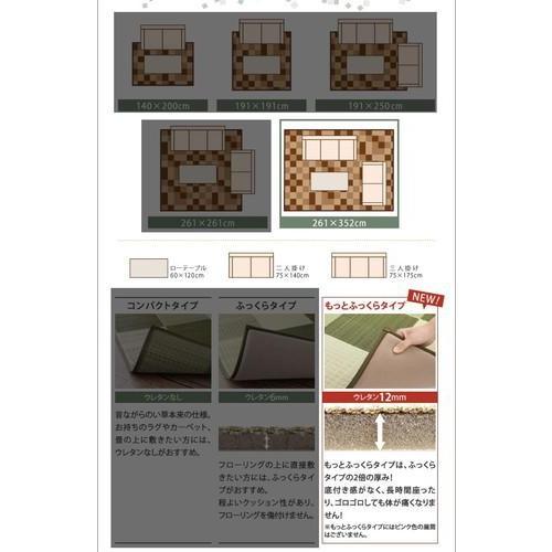 い草ラグ 厚手 防音 マット 夏 アジアン ラグ ひんやり 涼しい ござ 畳 国産 261×352 6畳 大きい ( 低反発 ウレタン 12mm ) 日本製 モダン デザイン 幾何学_2