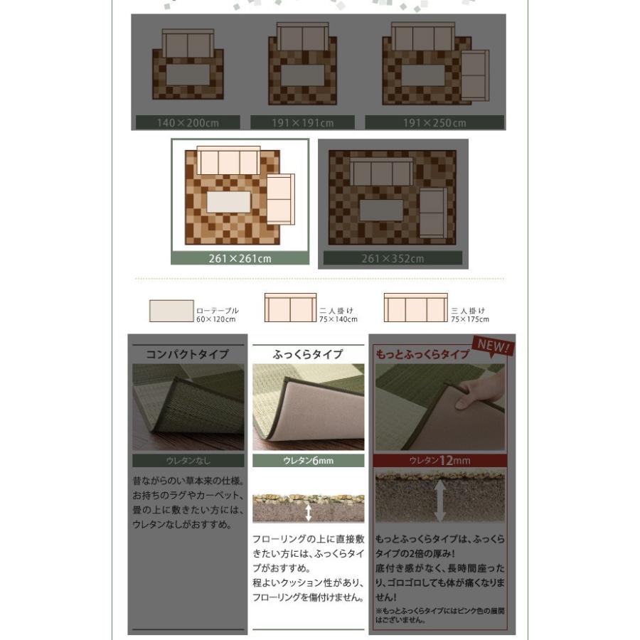 い草ラグ い草カーペット い草マット 上敷き 畳 フローリング ござ ゴザ 敷物 ウレタン付 261×261 4畳半 ブラウン 茶色_2