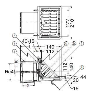 カネソウ　よこ引き用　打込型　EXC 100(L寸法201〜) ルーフドレン_1
