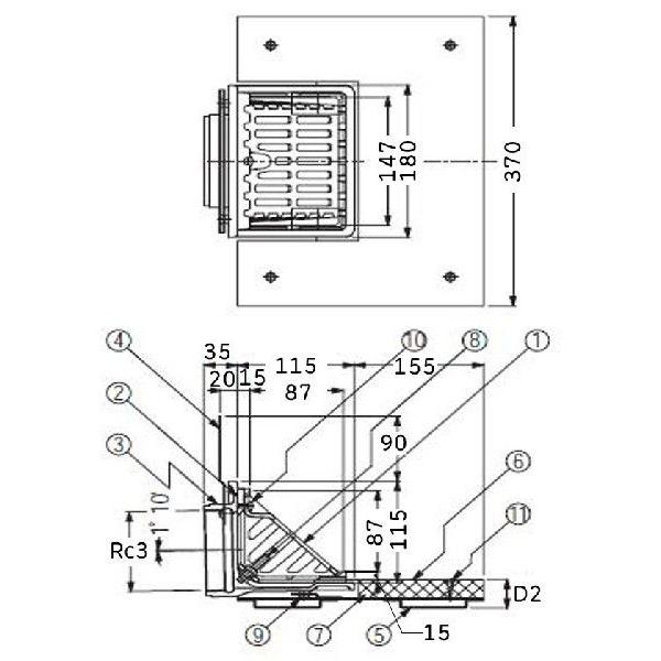 カネソウ　ルーフドレン よこ引き用 断熱材付 鋼製下地断熱屋根工法用 EXC-6D 75 H=40_1