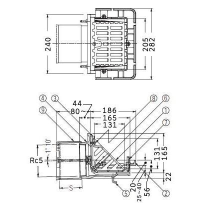 カネソウ　ルーフドレン よこ引き用 打込型 外断熱用 EXCW-125_1