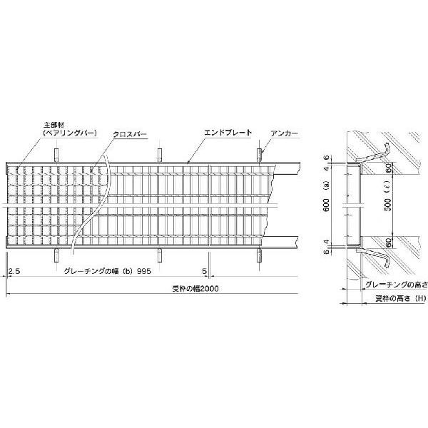 グレーチング　横断溝用みぞぶた　ノンスリップタイプ　T-6　×500mm　NM55N-5　本体