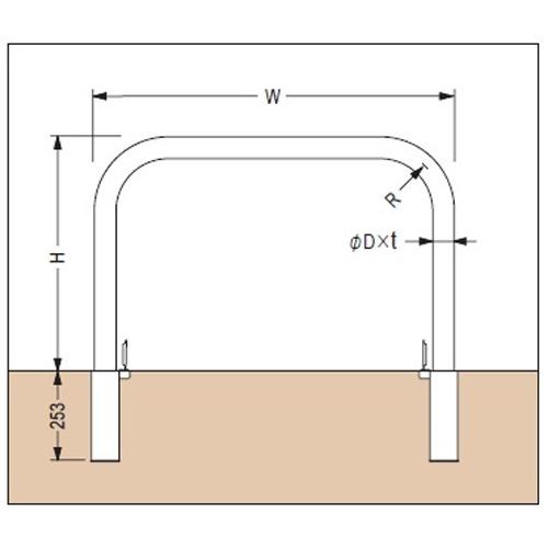 カネソウ　車止め φ60.5×H650×Ｗ1500mm　アーチ型　脱着式 ステンレス製　YA6L15-D_1