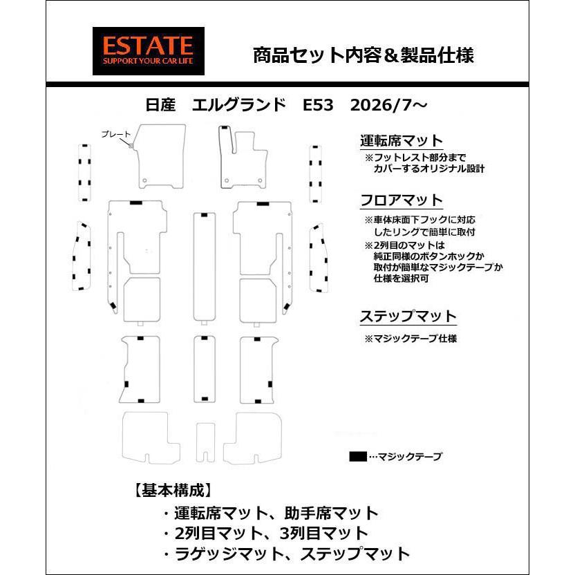 エルグランド 新型 E53 ラバーマット フロアマット 7人乗り 2026年7月