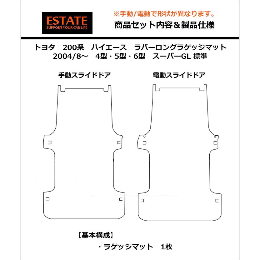 ハイエース トヨタ 200系 ロングラゲッジマット ラバーマット フロア