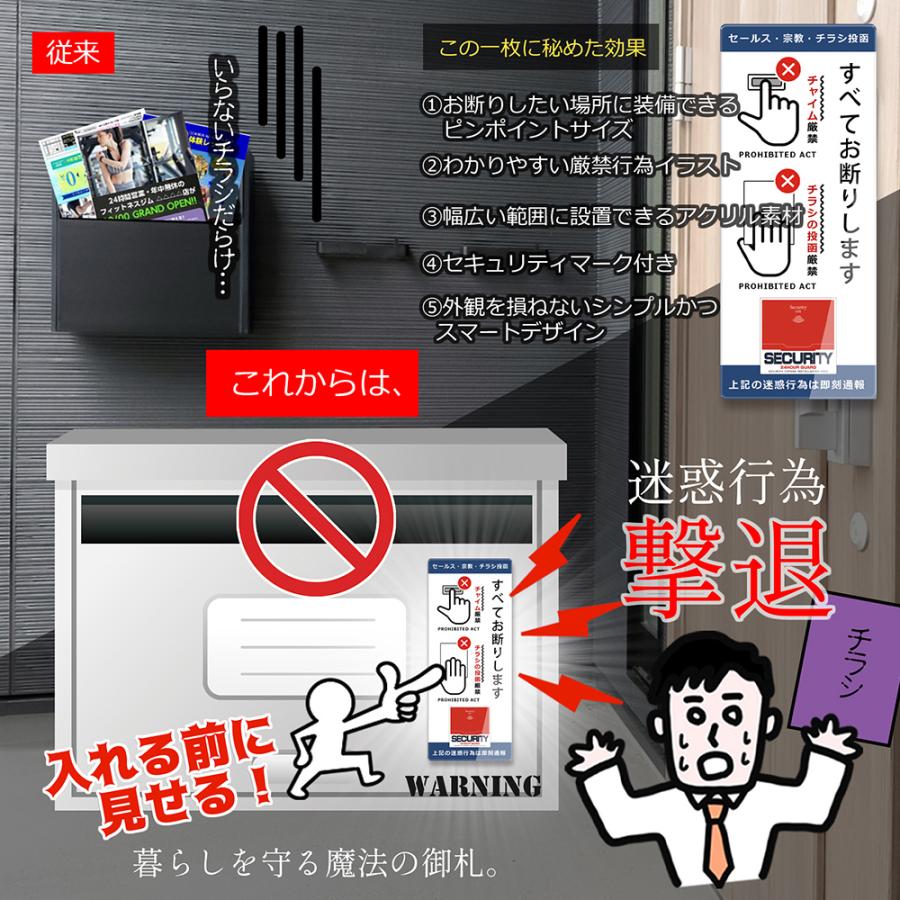 【DESIGNZ】ワーカーメッセージシリーズ アクリルプレート 迷惑行為防止(インターホン・宗教・チラシ投函お断り)  インターホンサイズ (ホワイト) |  | 04